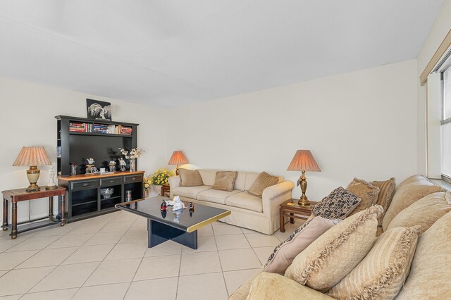 living room featuring light tile patterned floors