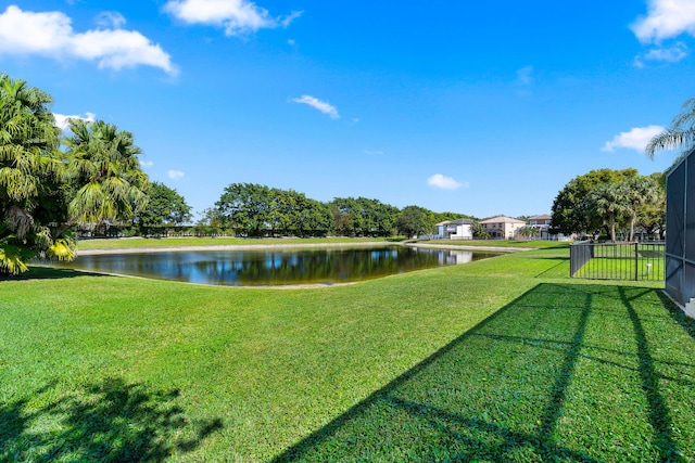 view of yard with a water view