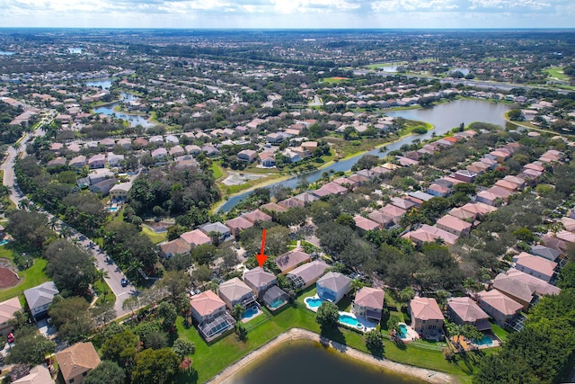 bird's eye view featuring a water view