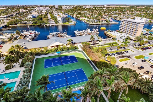 aerial view featuring a water view