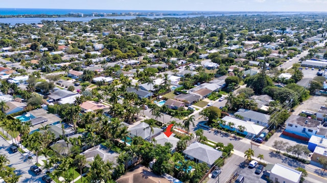 aerial view featuring a water view