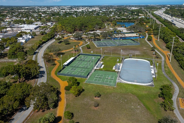 bird's eye view featuring a water view