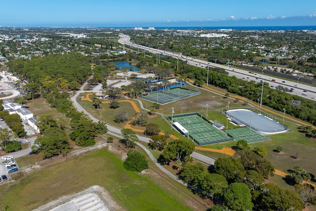 bird's eye view featuring a water view