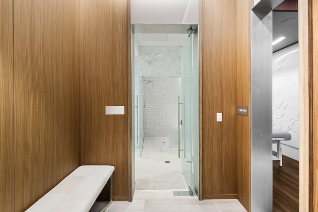 interior space with a shower stall