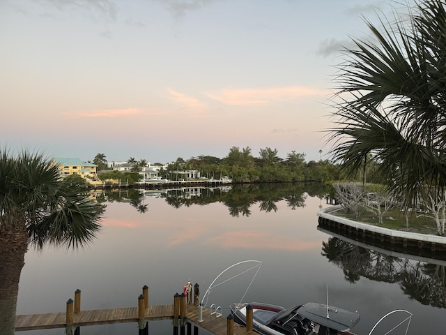 view of water feature with a boat dock