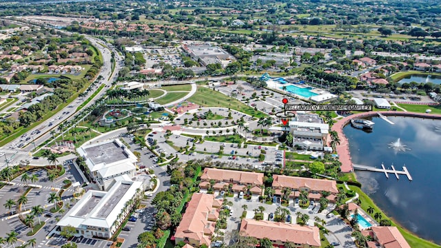 bird's eye view featuring a water view