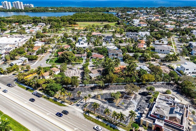 aerial view featuring a water view