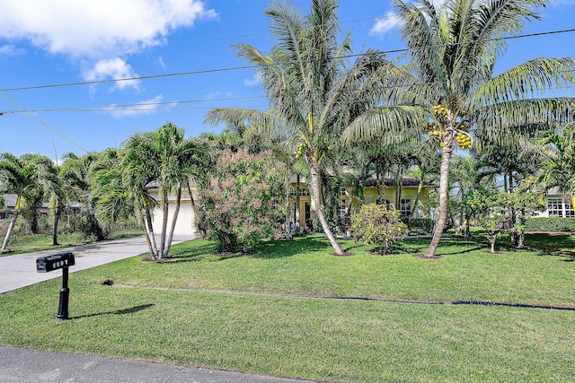 view of yard featuring a garage