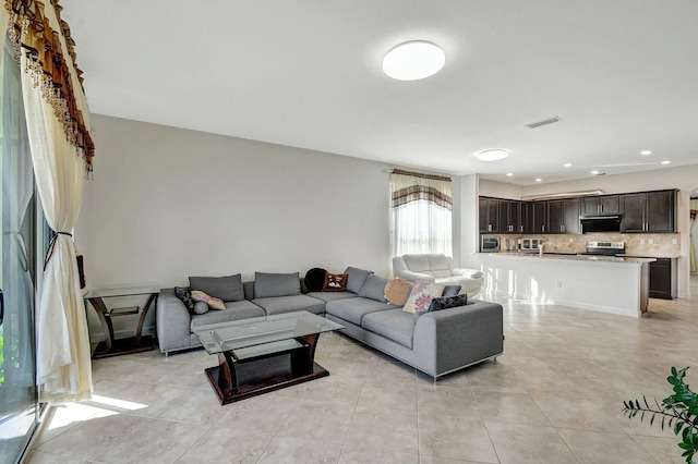 view of tiled living room