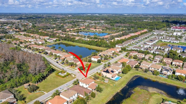 aerial view with a water view