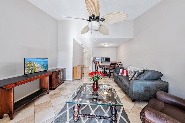 living room with ceiling fan