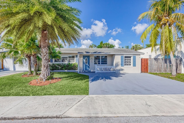 single story home featuring a front yard