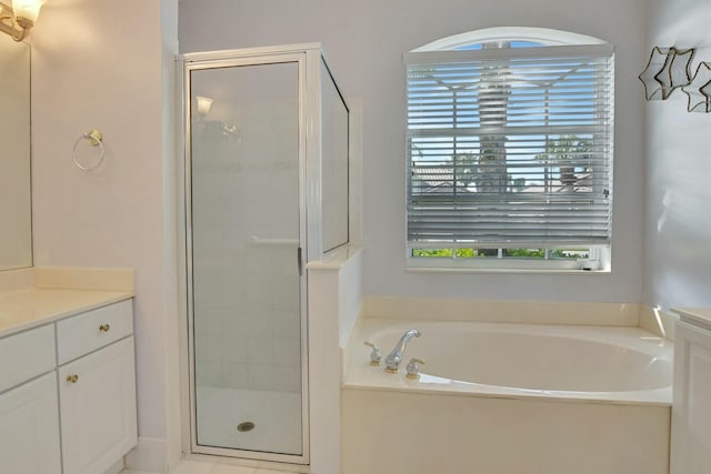 bathroom featuring vanity and separate shower and tub