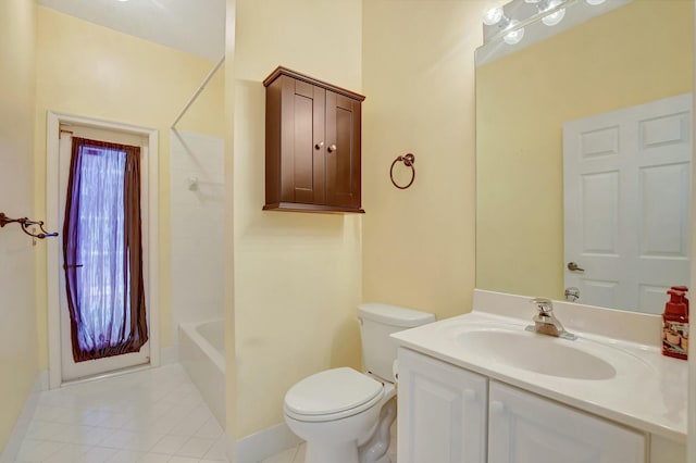 full bathroom featuring tile patterned flooring, vanity,  shower combination, and toilet