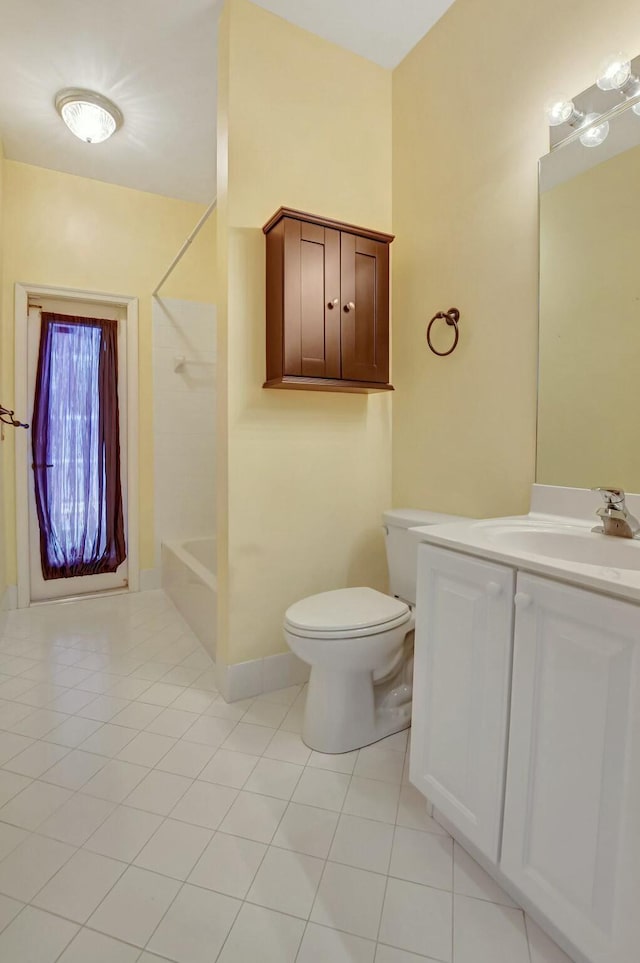 full bathroom with tile patterned flooring, vanity, shower / bath combination, and toilet