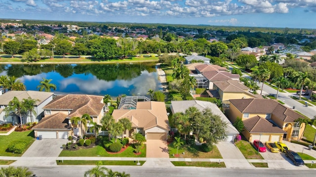 aerial view featuring a water view