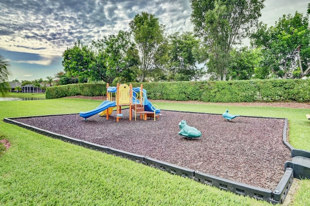 view of play area featuring a yard