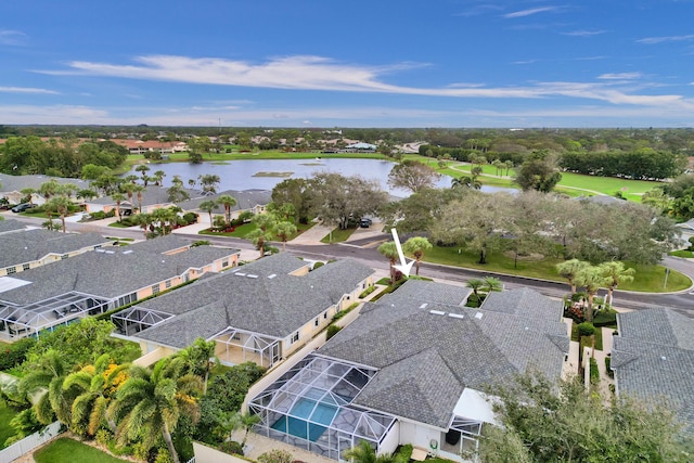 aerial view with a water view