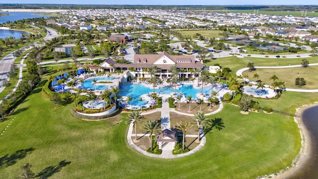 aerial view with a water view