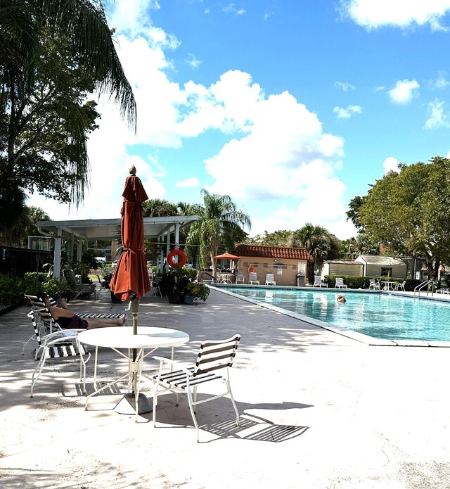 view of swimming pool with a patio area