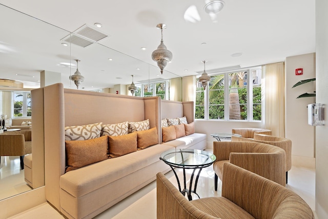 living room with visible vents and recessed lighting