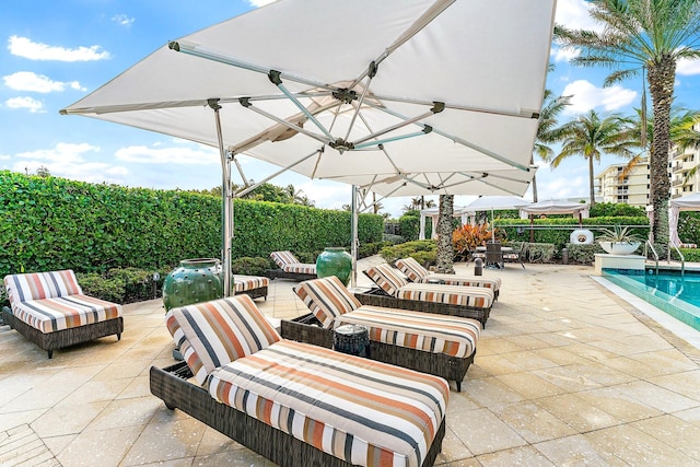view of patio featuring a fenced in pool