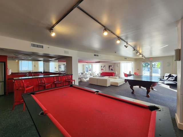 1551 N Flagler Dr Ph L7, West Palm Beach, FL 33401 - playroom featuring billiards, carpet, rail lighting, and a community bar