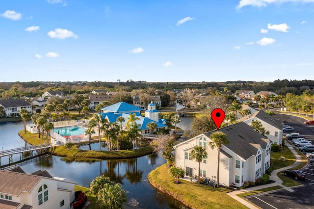 aerial view with a water view