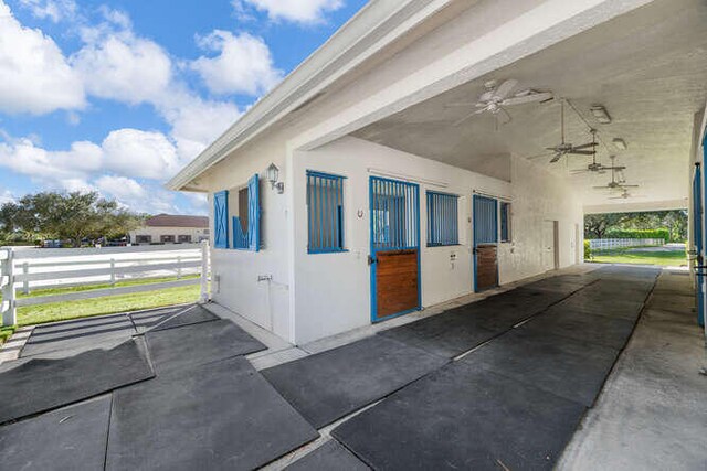 view of patio with a shed