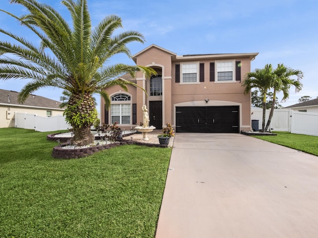 view of front facade featuring a garage and a front yard