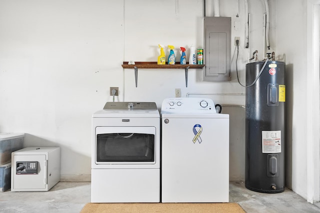 7423 SE James St, Hobe Sound, FL 33455 - washroom with laundry area, washer and clothes dryer, electric panel, and electric water heater