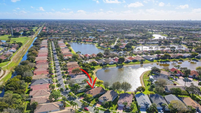 aerial view with a water view