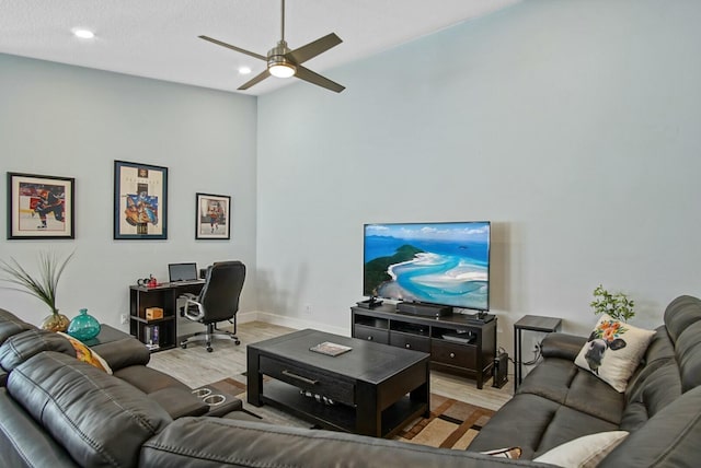 8376 SE Paurotis Ln, Hobe Sound, FL 33455 - living room featuring recessed lighting, a ceiling fan, light wood-type flooring, and baseboards