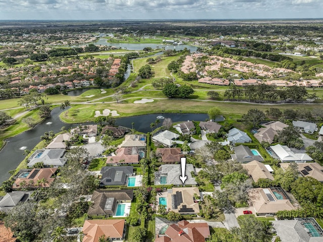 aerial view with a water view