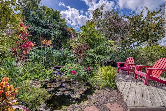 view of yard with a wooden deck