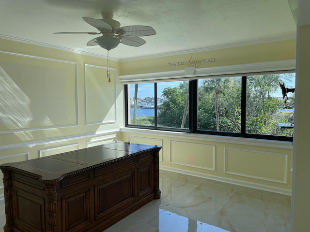 interior space with a ceiling fan