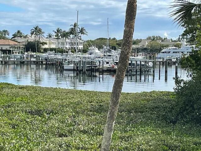 property view of water with a boat dock