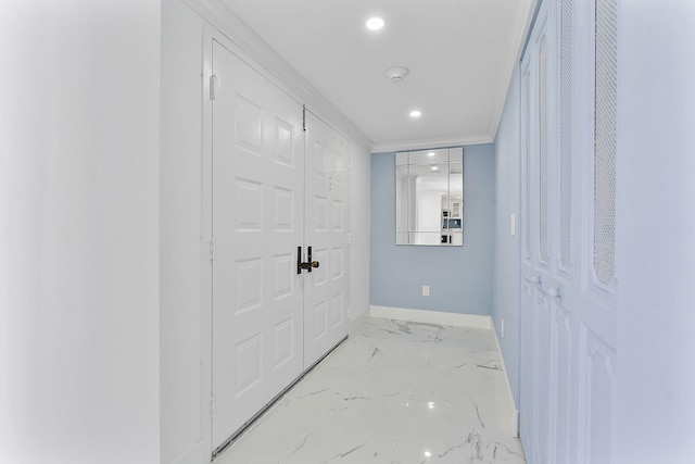 hallway featuring crown molding