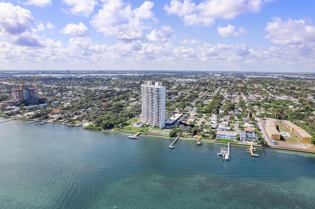 drone / aerial view featuring a water view