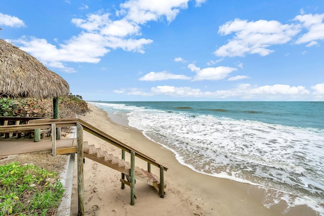 view of water feature featuring a beach view