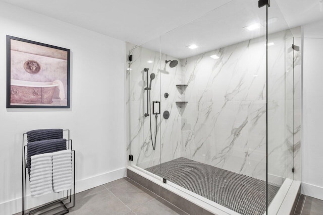 bathroom featuring tile patterned floors and walk in shower