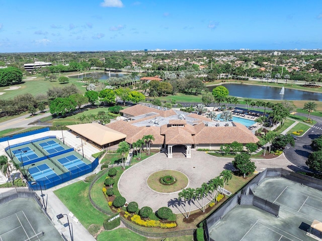 aerial view with a water view