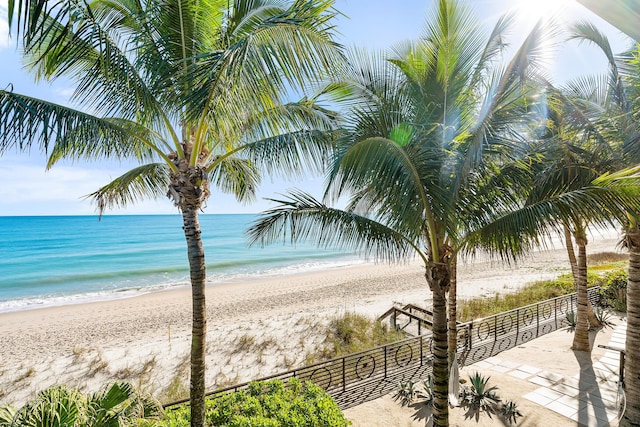 view of water feature with a view of the beach