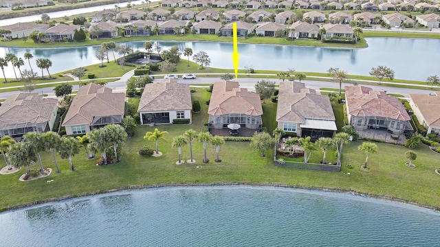 aerial view with a water view