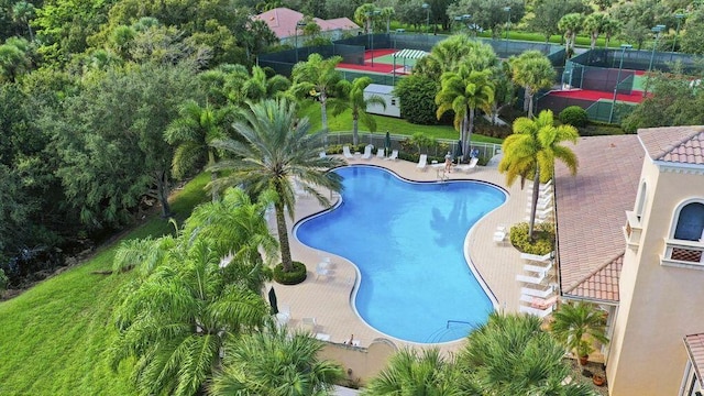 view of swimming pool with a patio