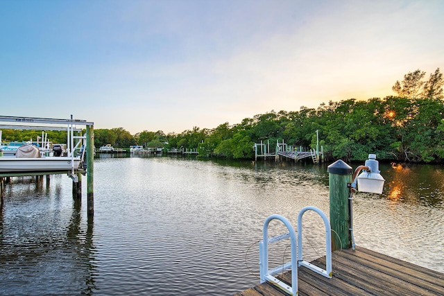 dock area featuring a water view