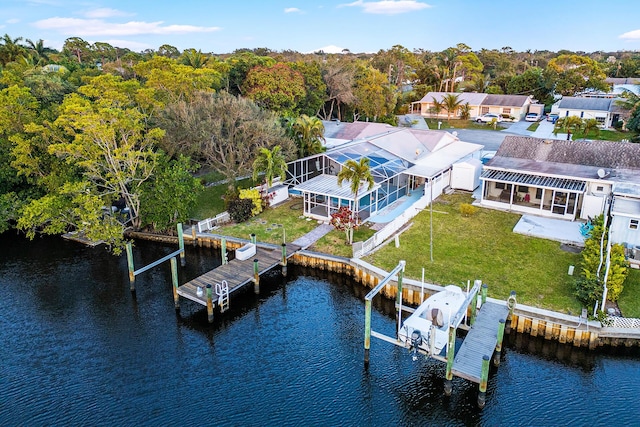 drone / aerial view featuring a water view