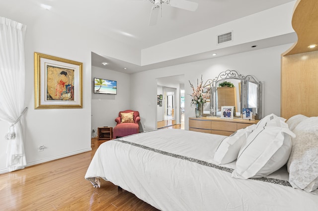 6525 Via Benita, Boca Raton, FL 33433 - bedroom with ceiling fan, visible vents, light wood-style flooring, and recessed lighting