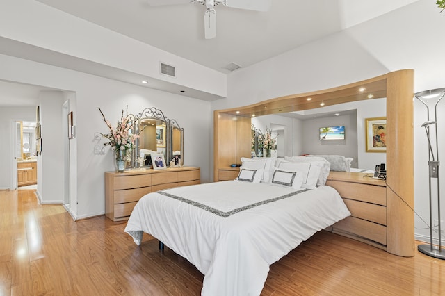 6525 Via Benita, Boca Raton, FL 33433 - bedroom with a ceiling fan, visible vents, light wood finished floors, baseboards, and recessed lighting