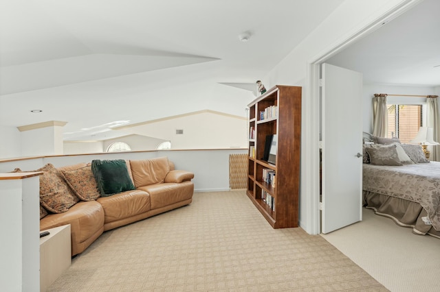 6525 Via Benita, Boca Raton, FL 33433 - living area featuring carpet and vaulted ceiling